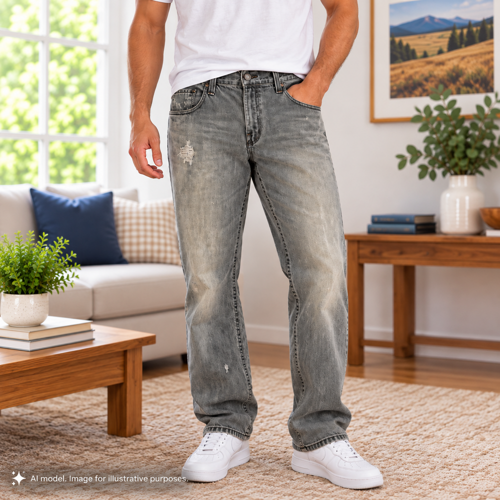 Rock and Republic Jeans Men 34 x 32 Gray Denim Twister Relaxed Straight Cotton